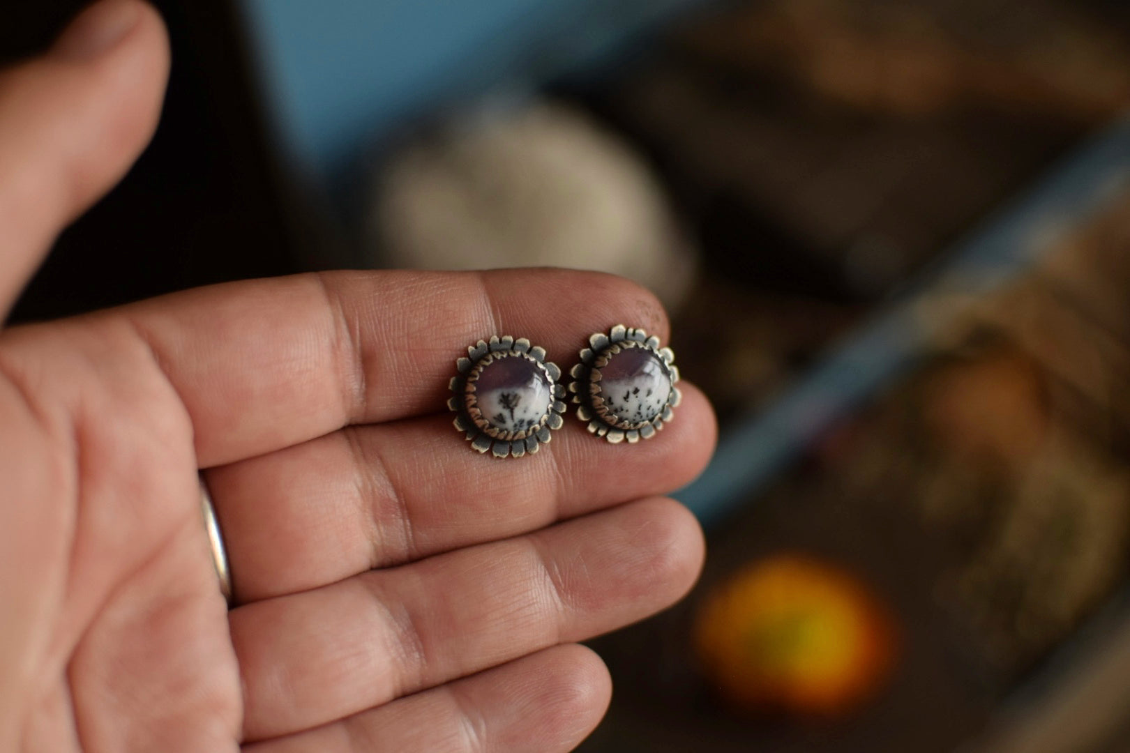 Lavender Dendritic Agate Earrings