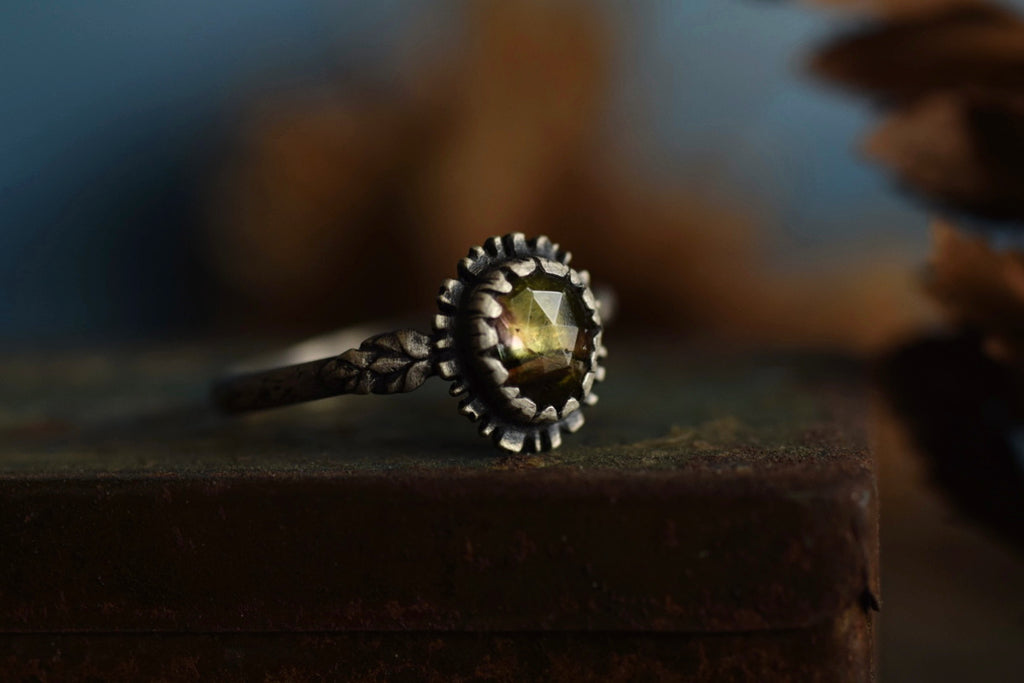 Watermelon Tourmaline Fern Ring