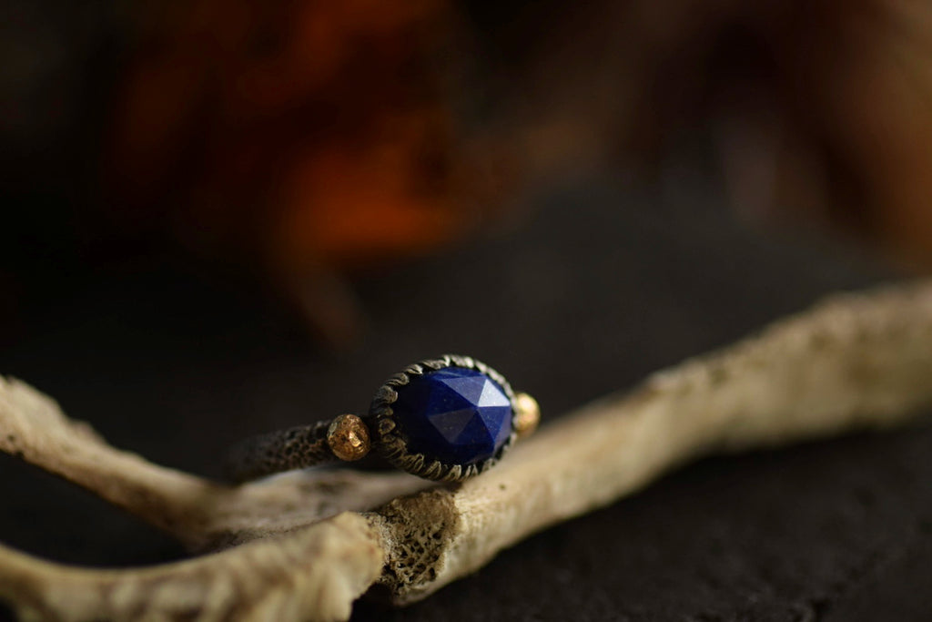Rosecut Lapis Sterling & 14k Gold
