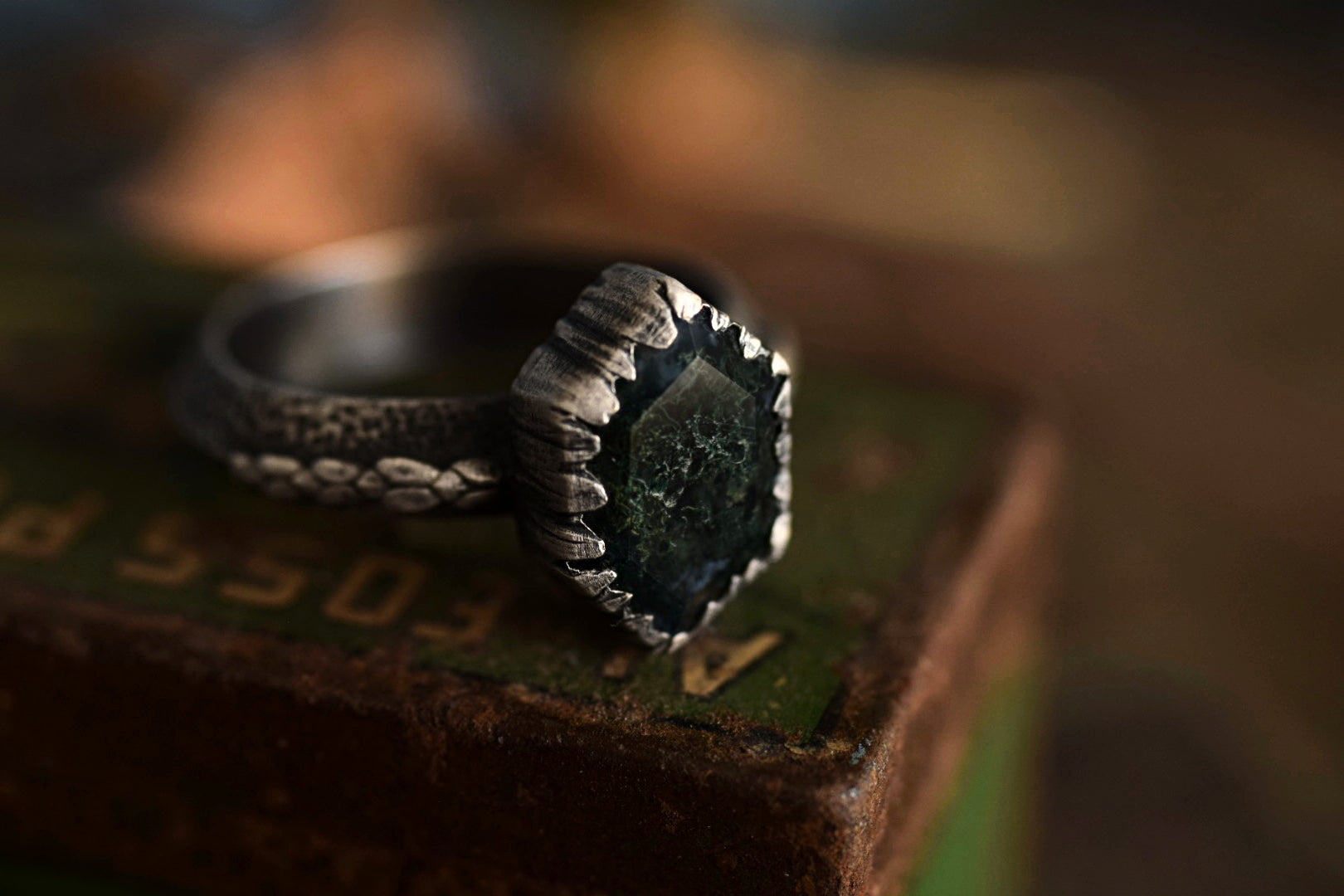 Moss Agate Ring - Size 10
