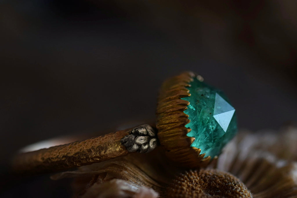 Emerald & 14k Yellow Gold Fern Ring