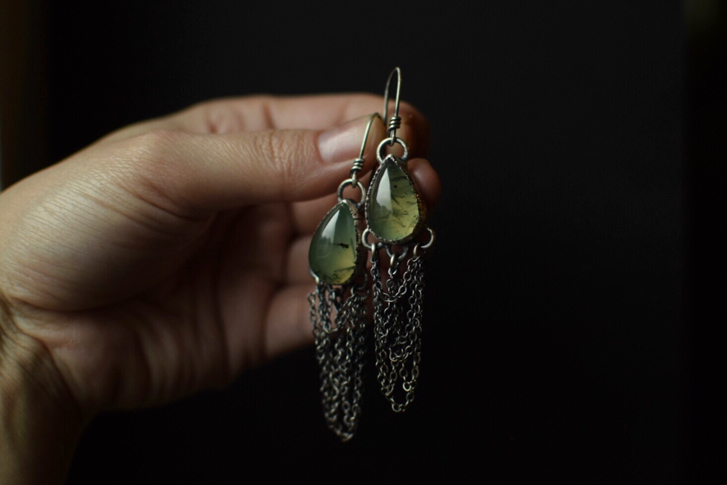 Prehnite Chain Dangle Earrings