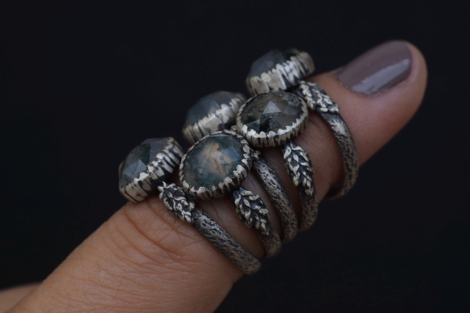 Moss Agate Fern Rings