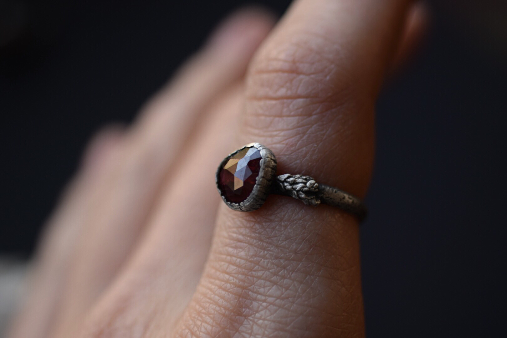 Rhodolite Garnet Fern Ring - Size 7.5