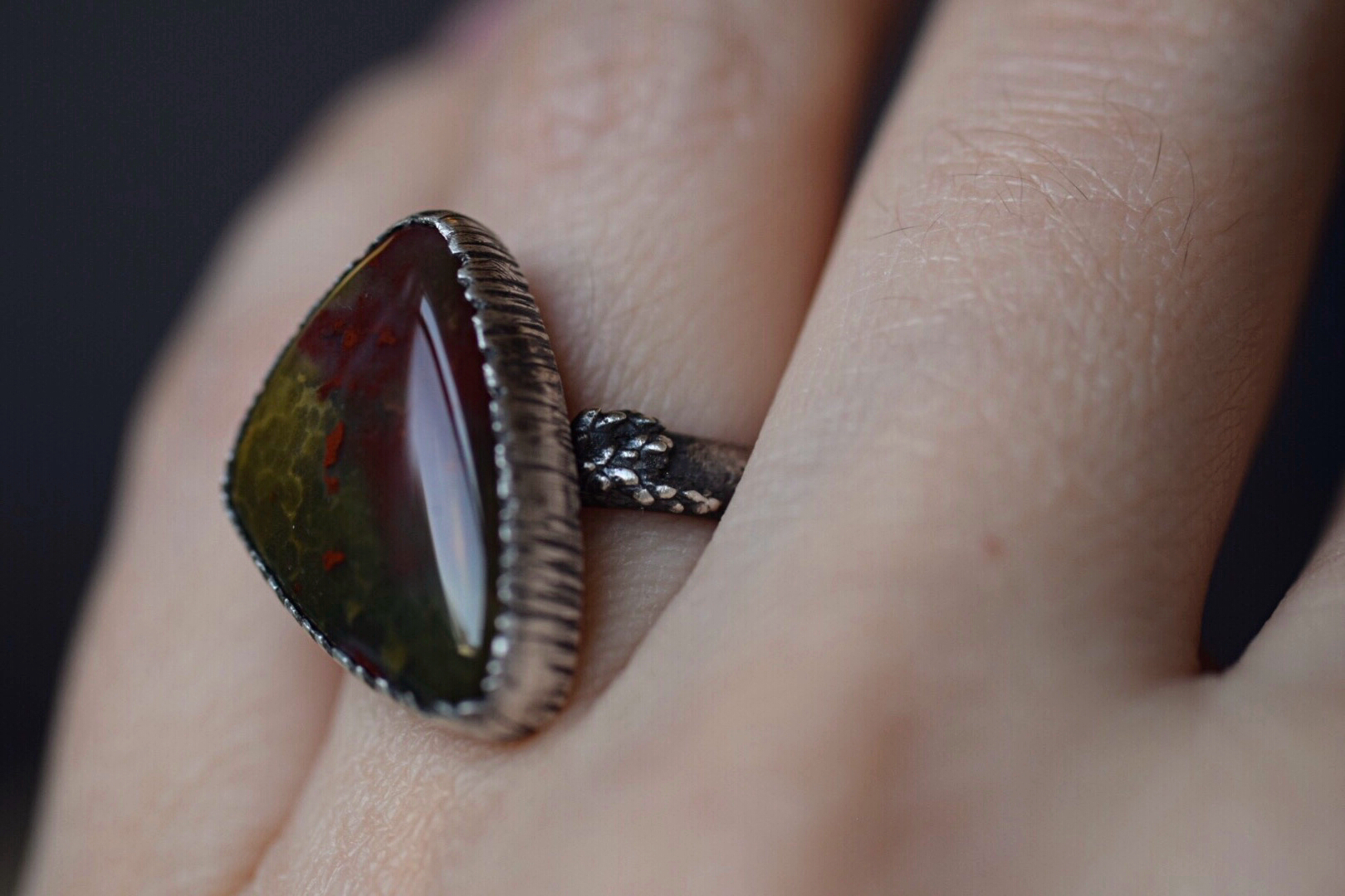 Bloodstone Fern Ring - Size 7