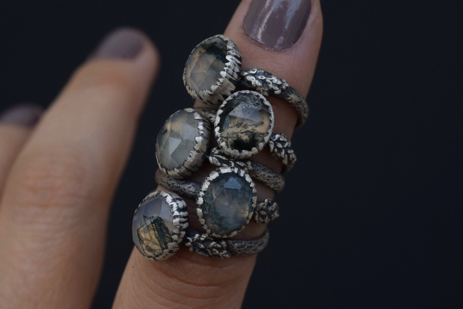 Moss Agate Fern Rings