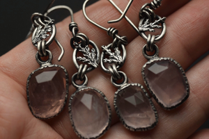 Rose Quartz and Fern Dangles