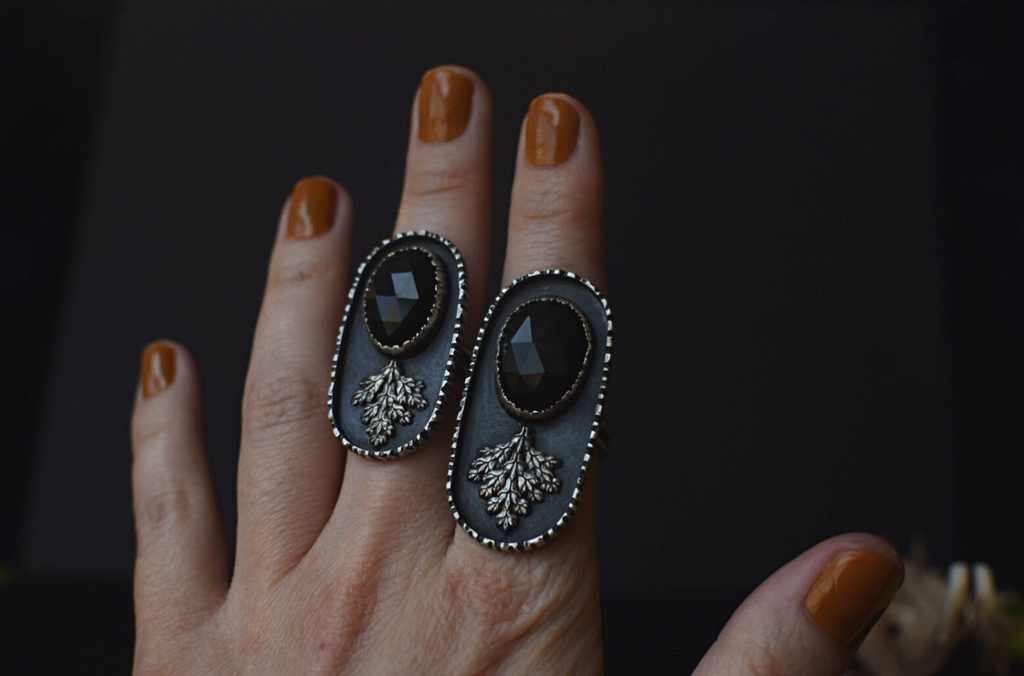 Rainbow Obsidian Shadowbox Fern Rings