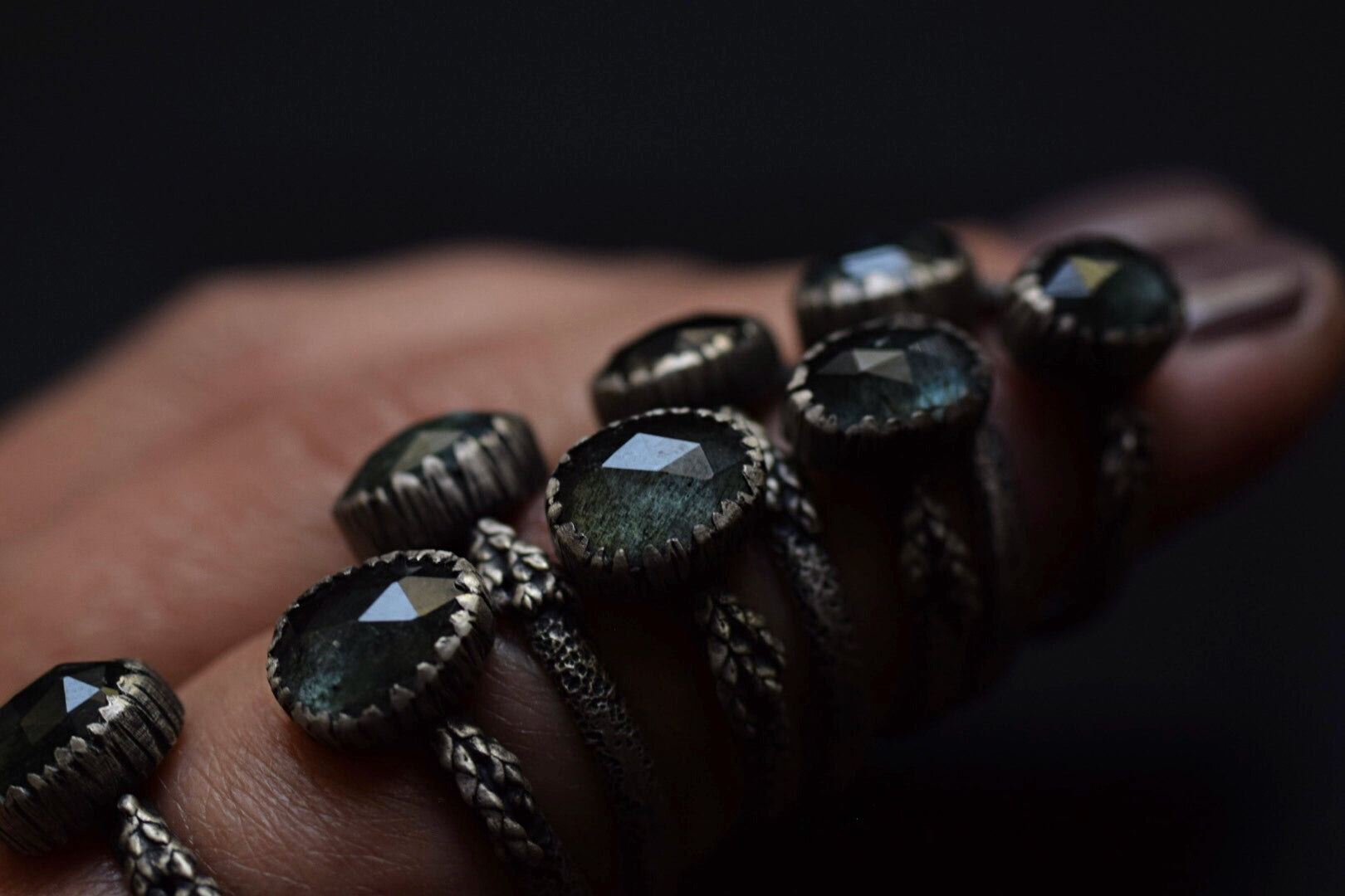 Moss Aquamarine Fern Rings
