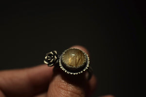 Golden Rutile Quartz & Succulent Ring - 7.25-7.5