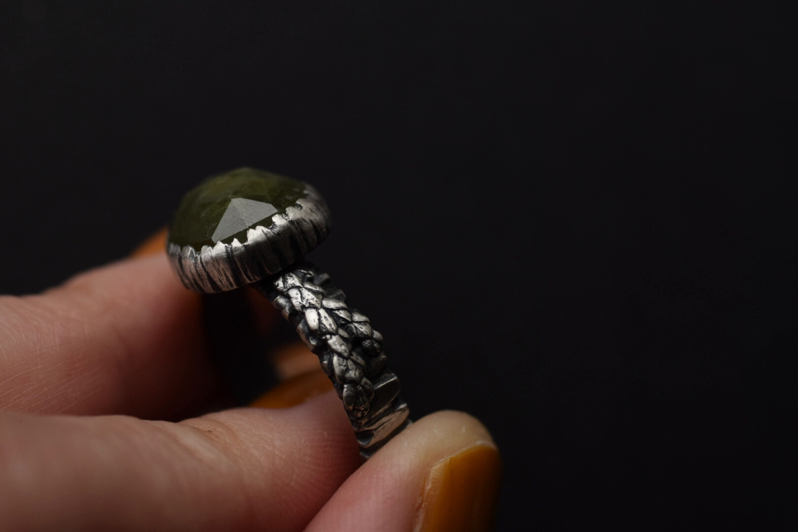 Vesuvianite Bark Fern Rings