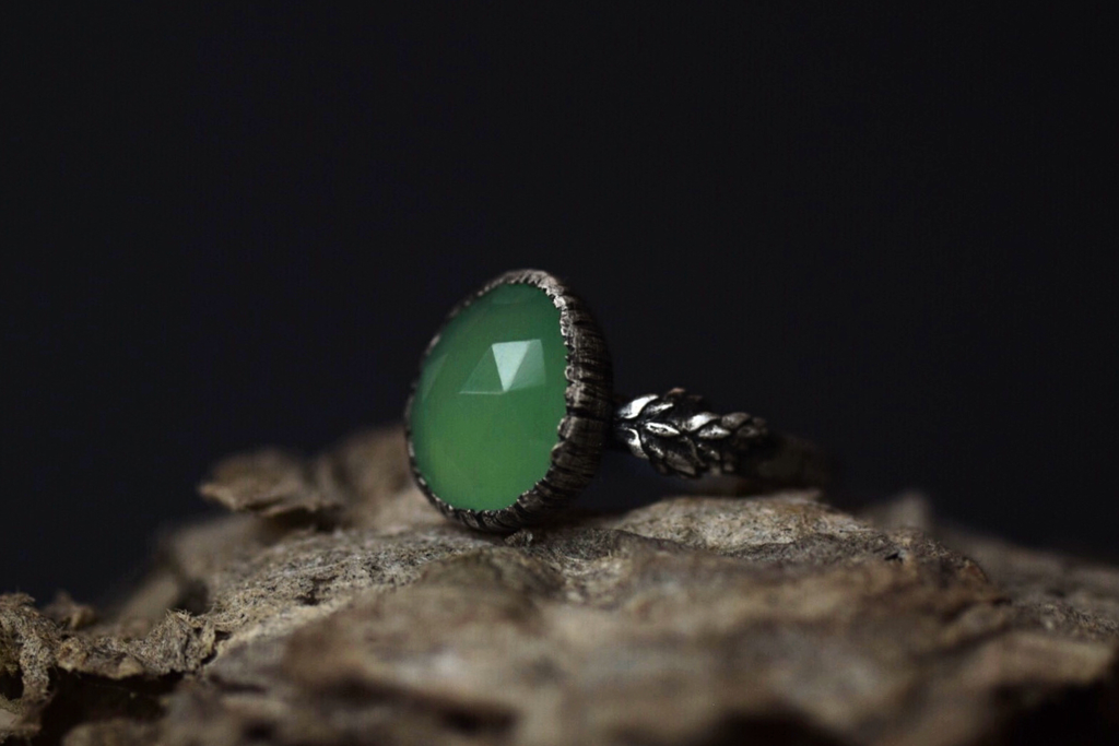 Chrysoprase Fern Ring - Size 7