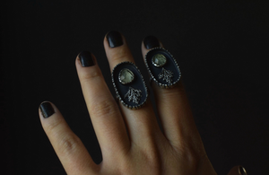 Rutilated Prehnite Fern Shadowbox Rings