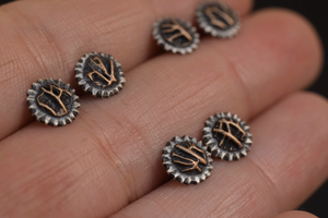 Fossilized Bronze & Sterling Vein Studs