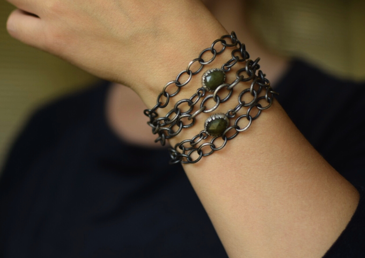 Handmade Chain with Vesuvianite & Fern Accents
