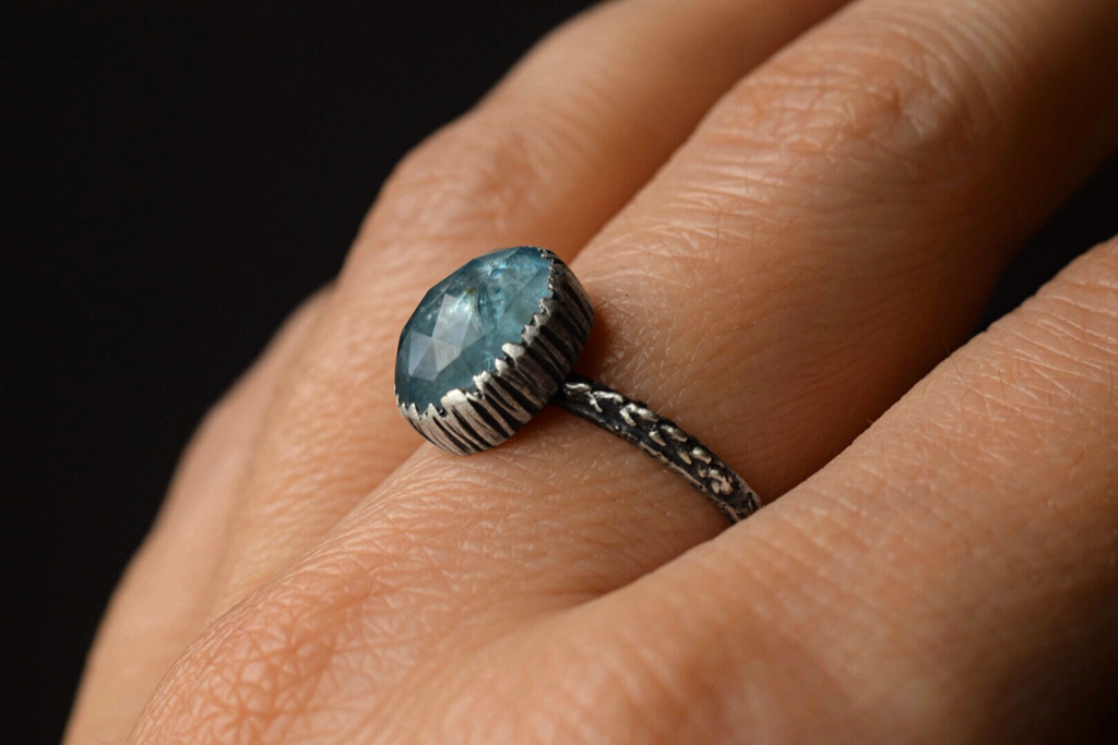 Aquamarine Fern Ring - Size 8