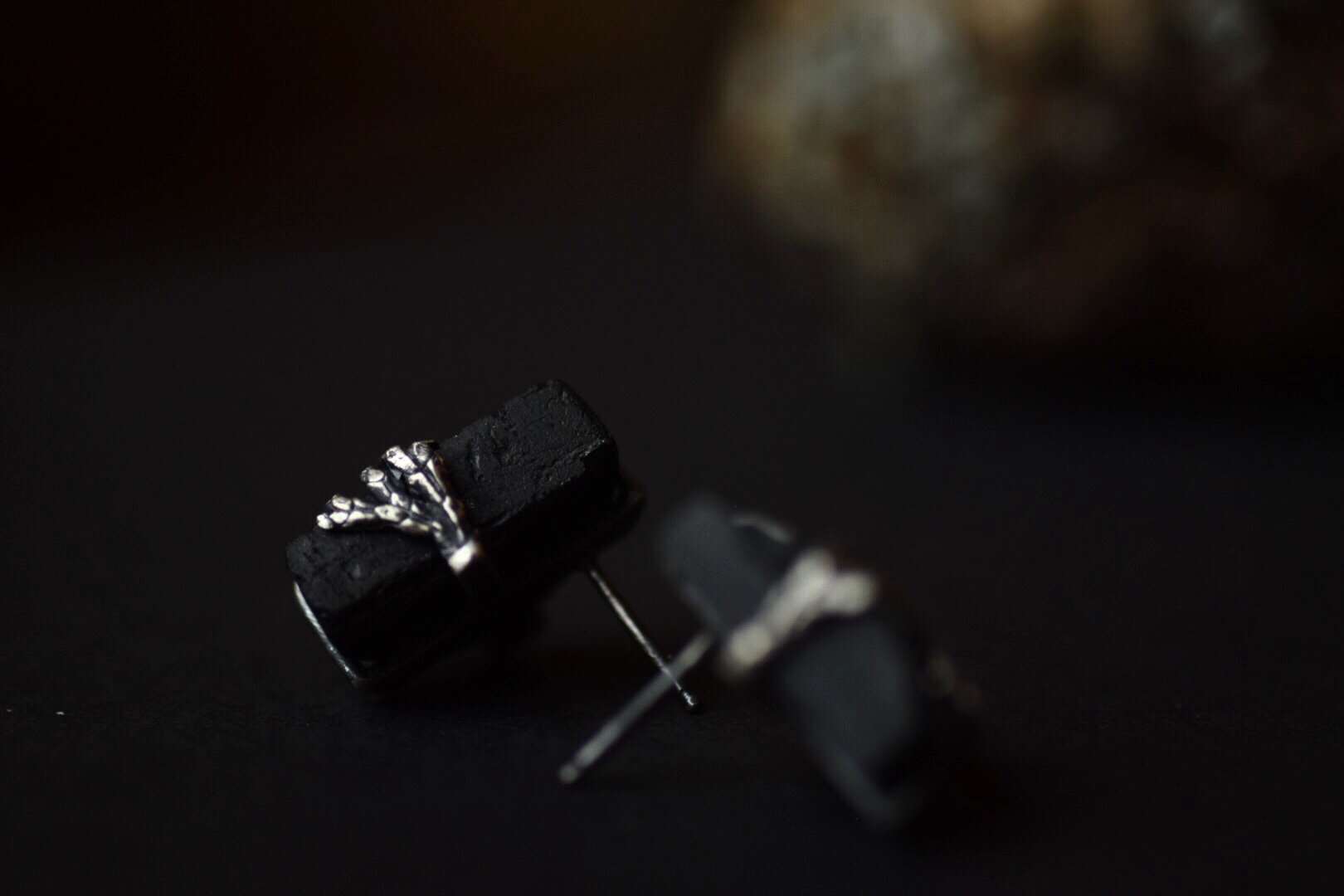 Raw Black Tourmaline Post Earrings