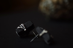Raw Black Tourmaline Post Earrings