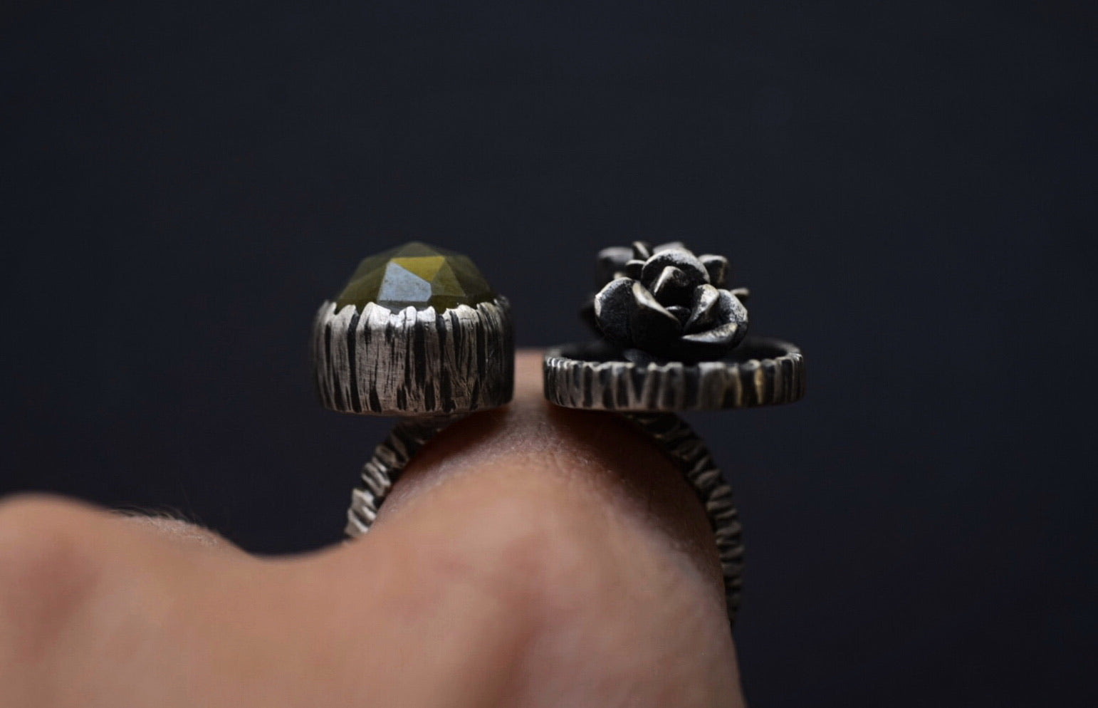 Succulent Triplet & Vesuvianite Open Shank Ring