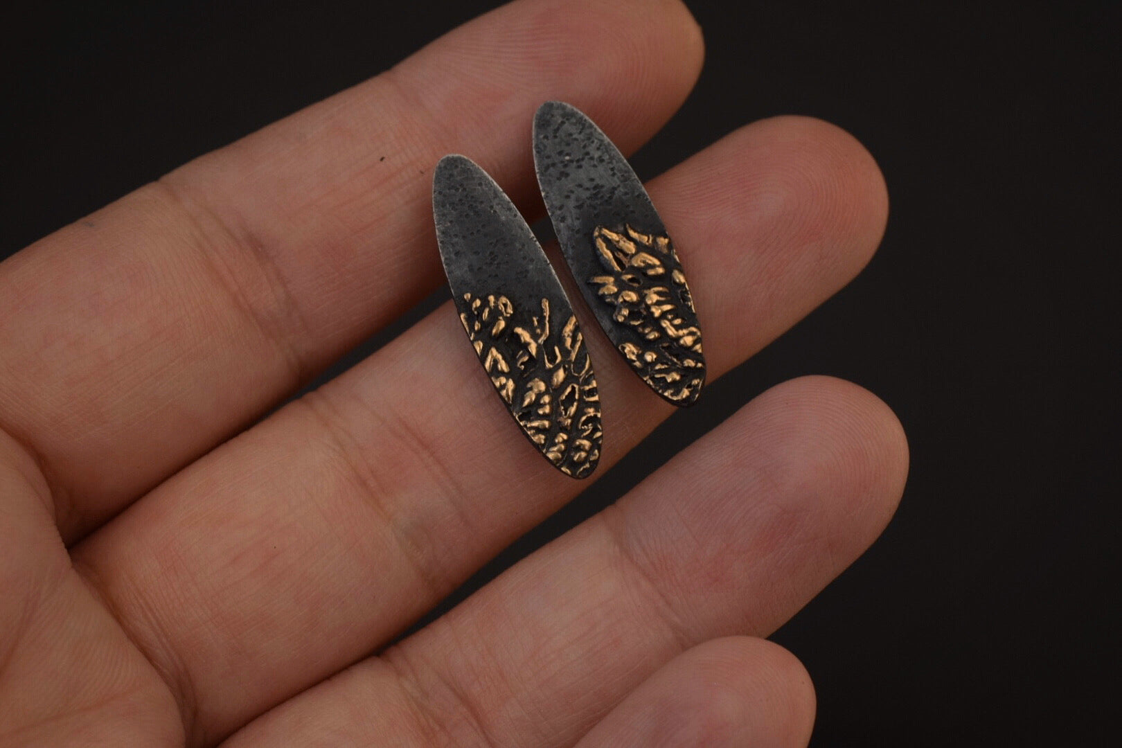 Bronze & Sterling Leaf Earrings