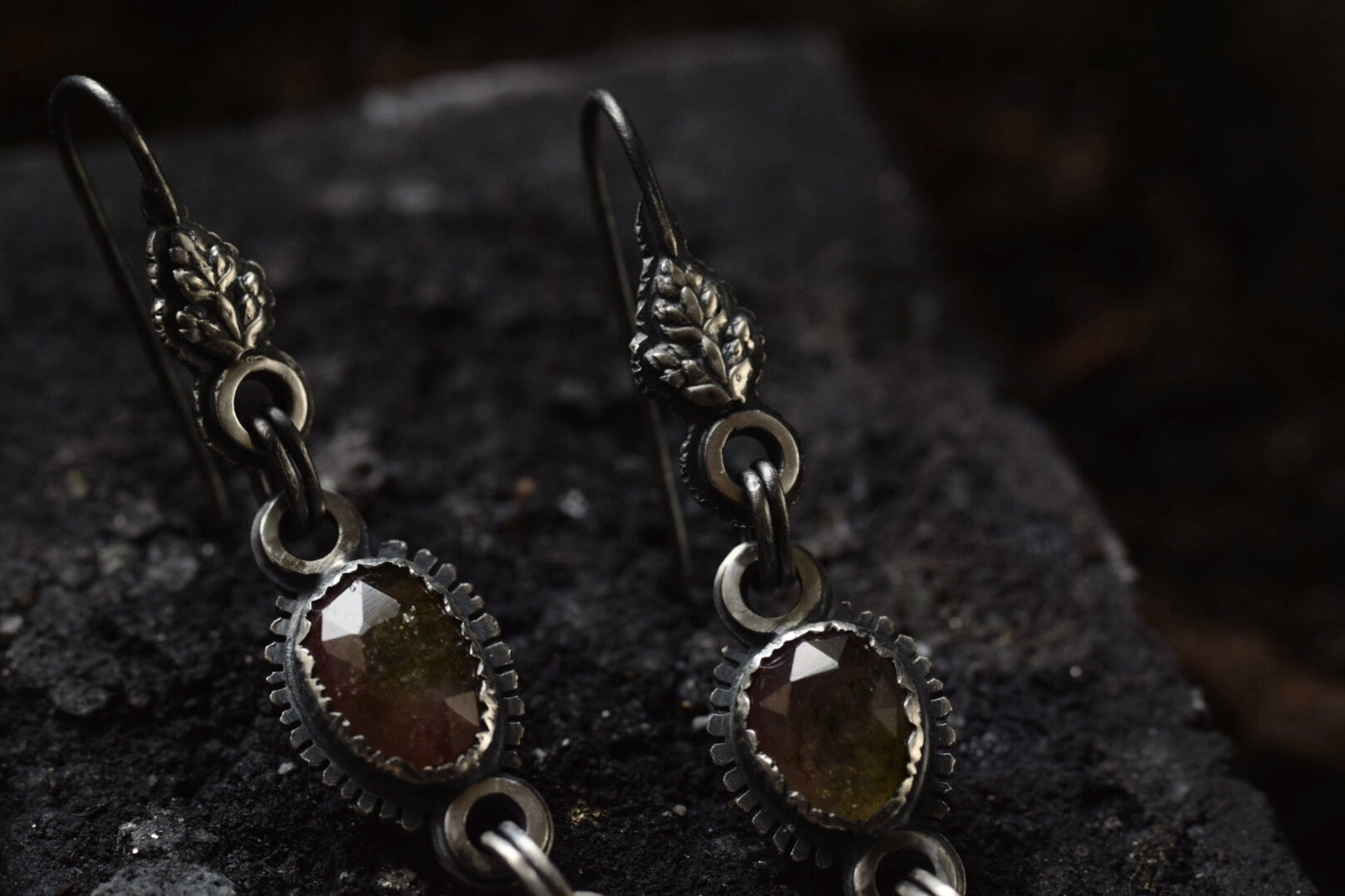 Watermelon Tourmaline Fern Dangles