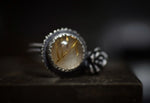 Golden Rutile Quartz & Succulent Ring - 7.25-7.5