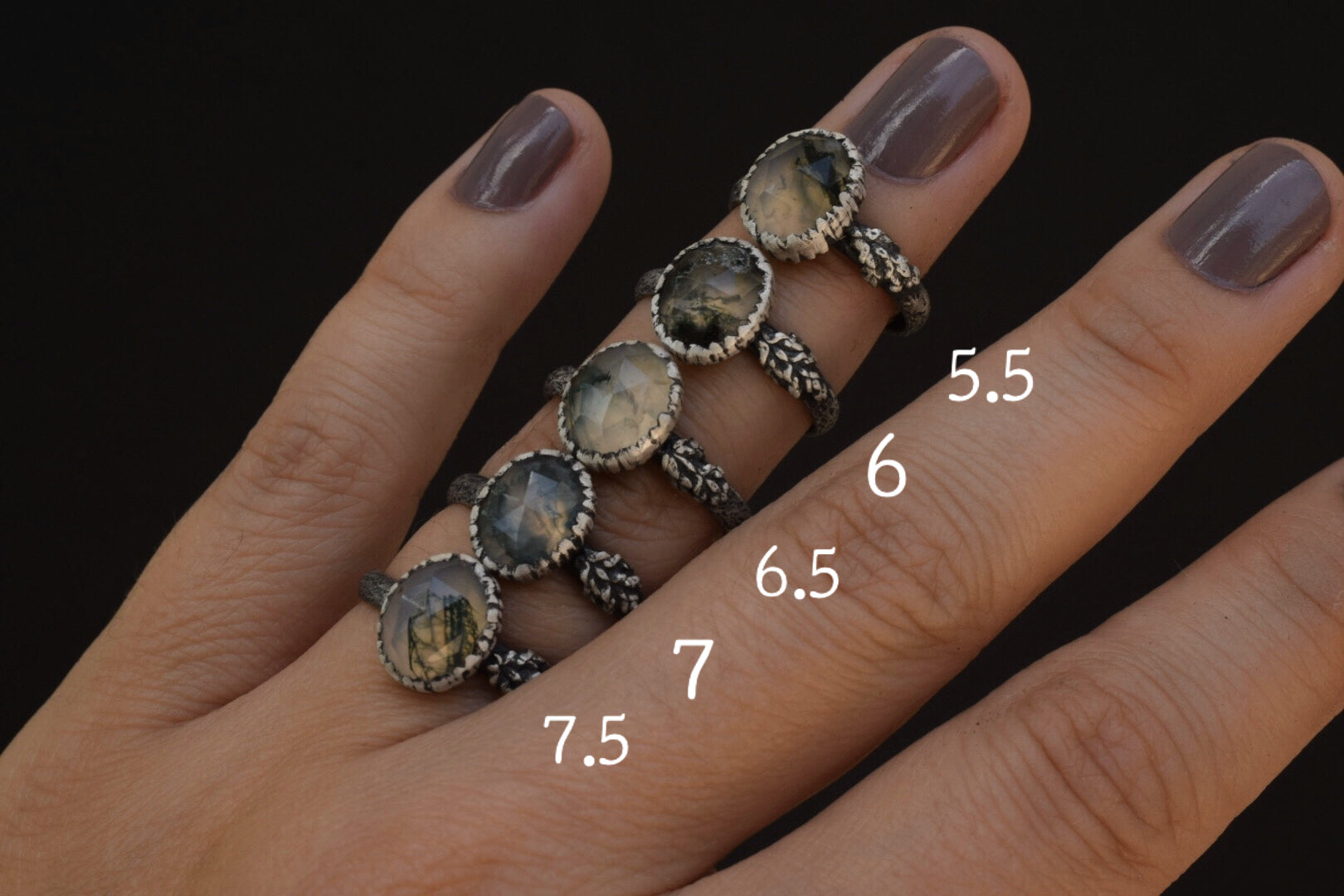 Moss Agate Fern Rings