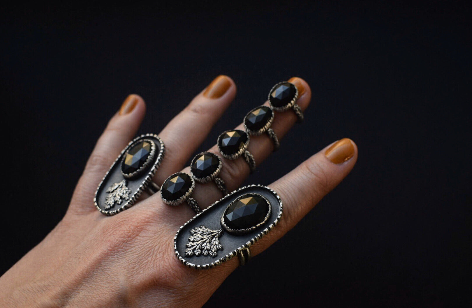 Rainbow Obsidian Fern Rings