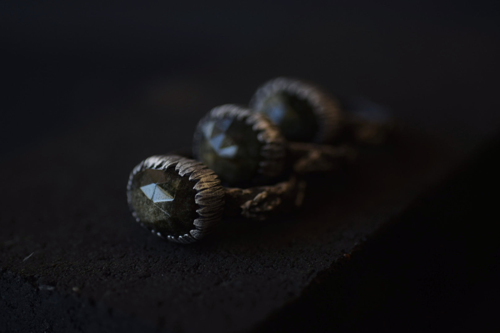 Gold Sheen Obsidian Fern Fossil Ring