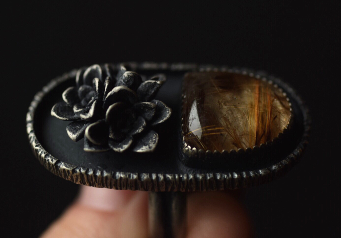 Golden Rutilated Quartz Statement Ring