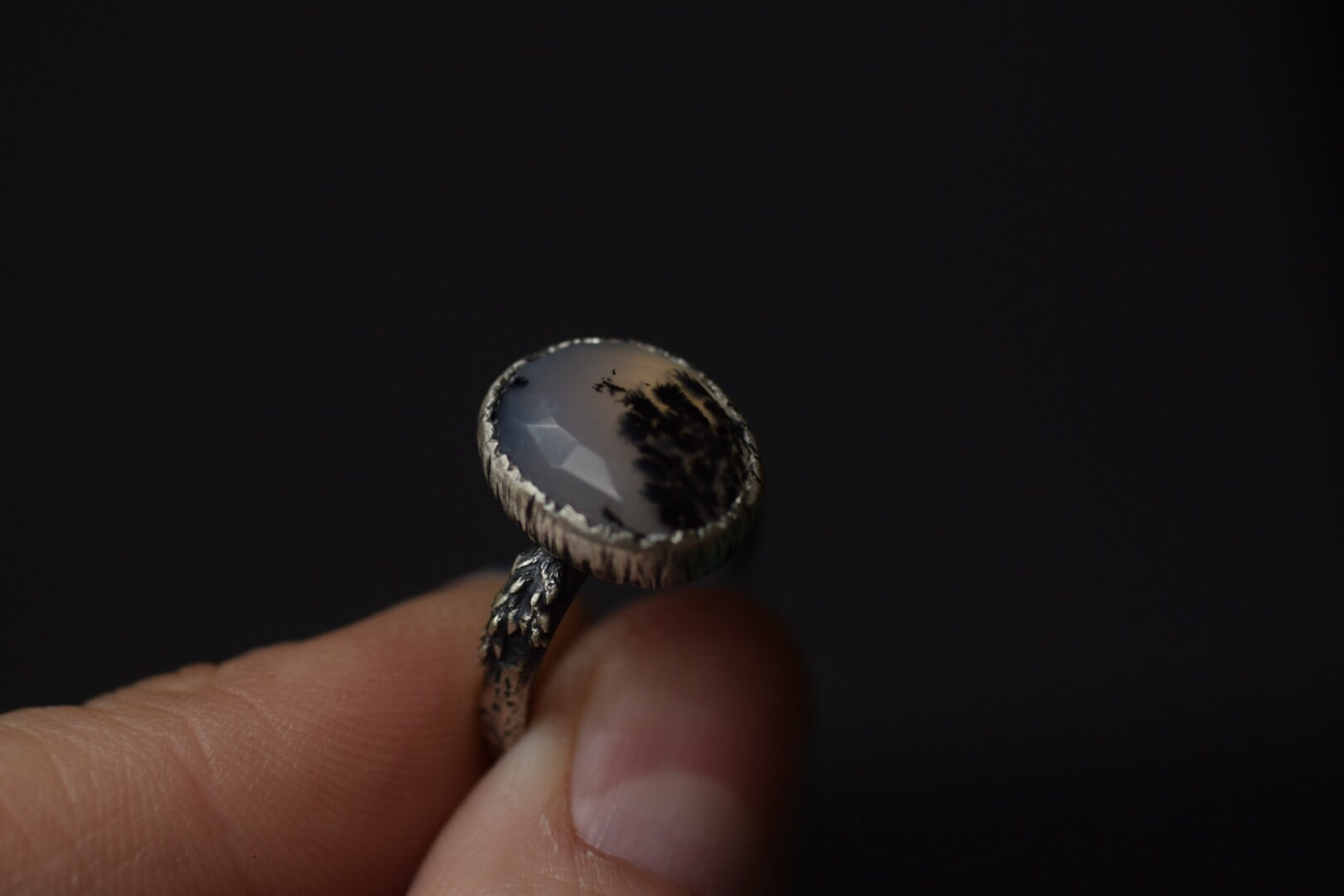 Dendritic Agate Fern Ring - 6.25