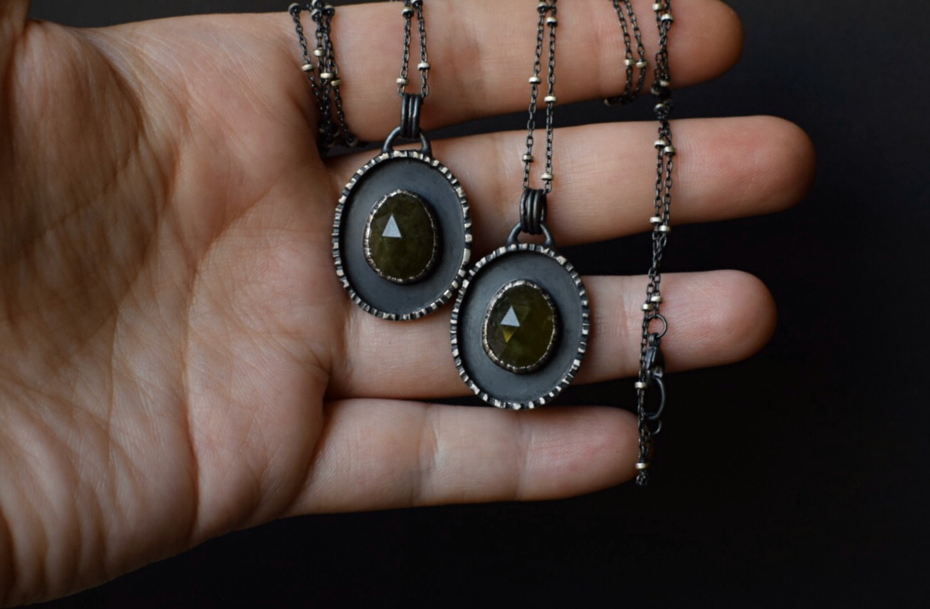 Vesuvianite & Bark Necklace