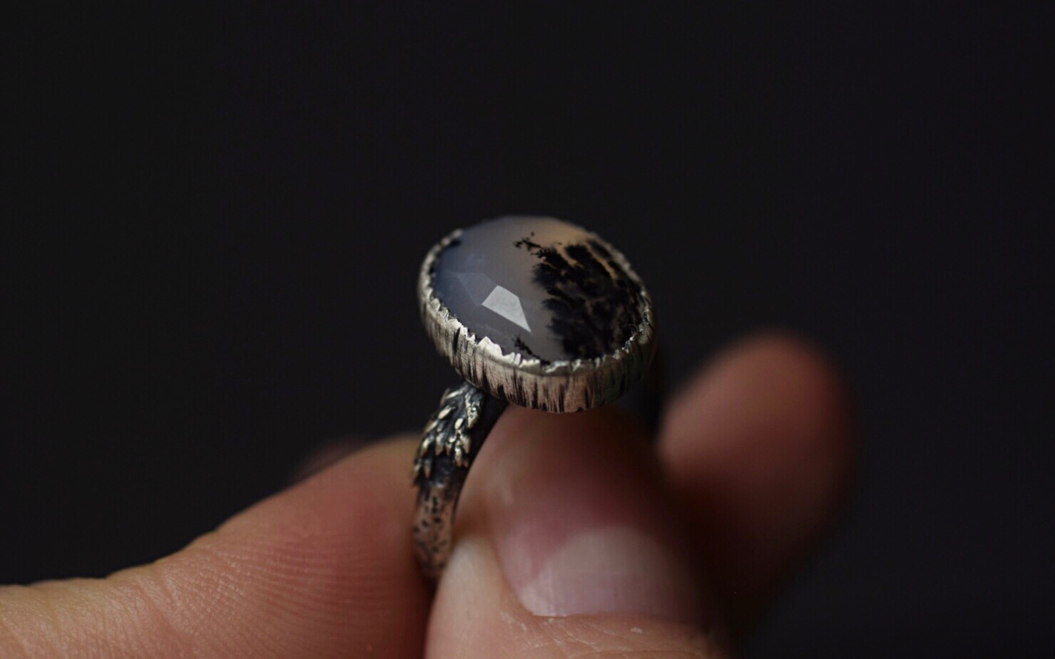 Dendritic Agate Fern Ring - 6.25