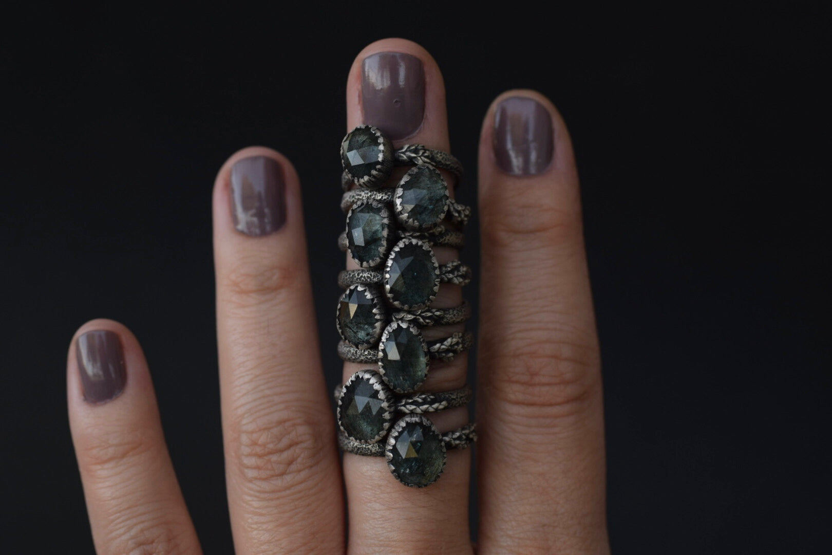 Moss Aquamarine Fern Rings