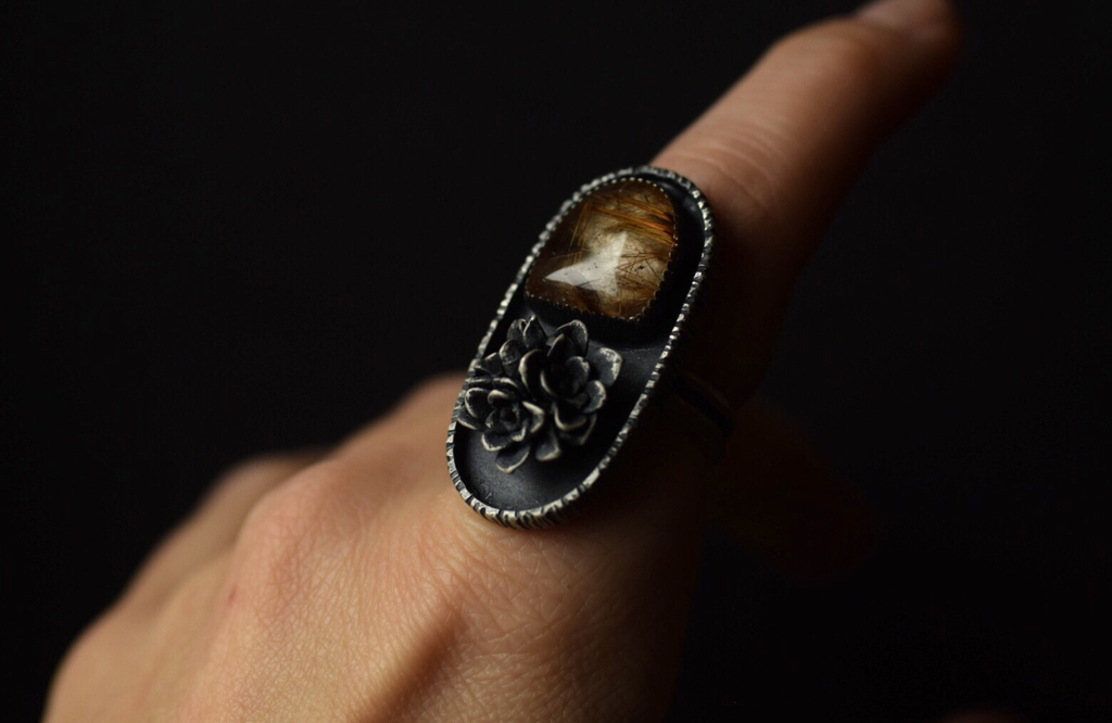 Golden Rutilated Quartz Statement Ring