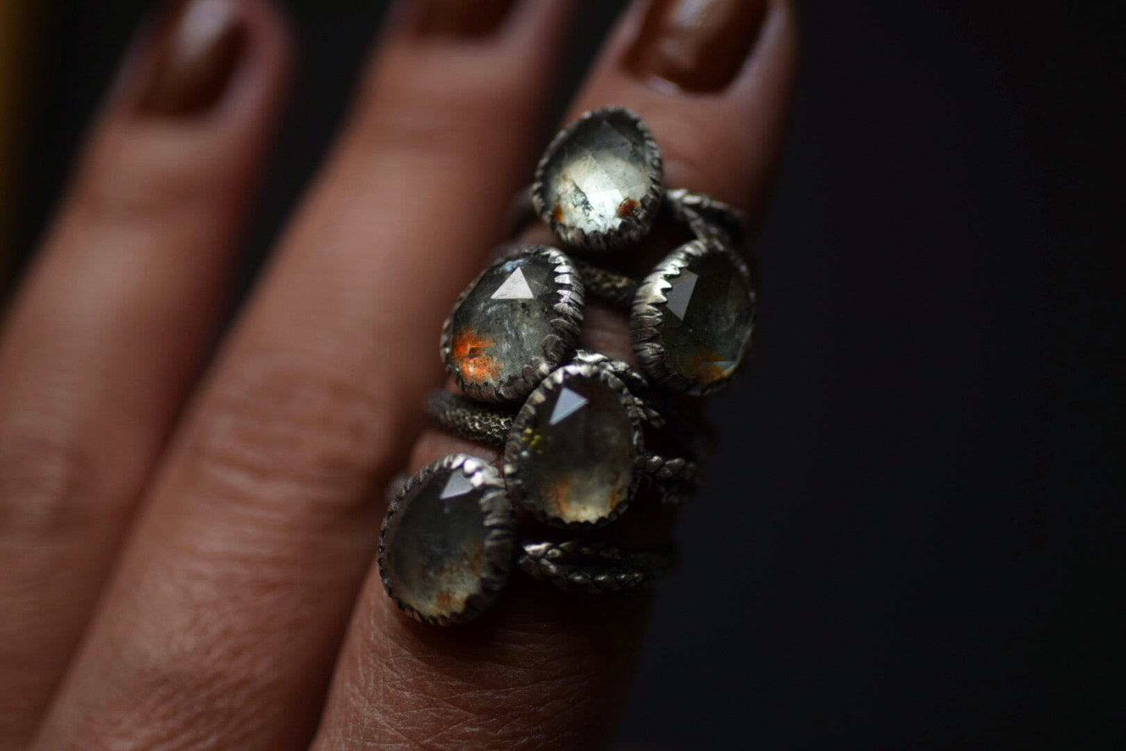 Moss Aquamarine Fern Rings
