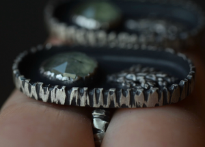 Rutilated Prehnite Fern Shadowbox Rings
