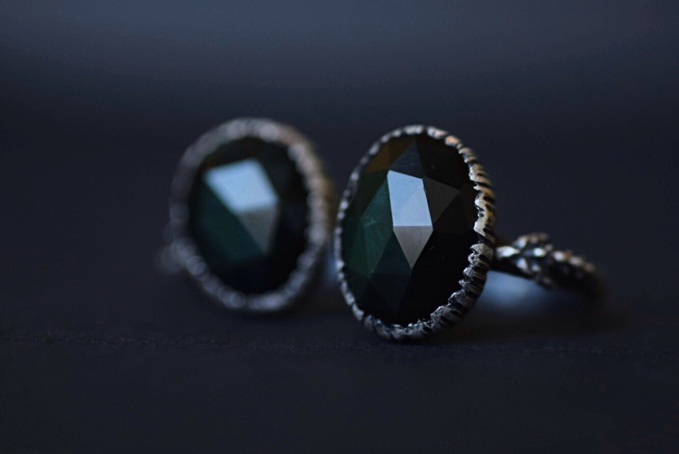 Evergreen Obsidian Fern Rings - Sizes 7, 8.5