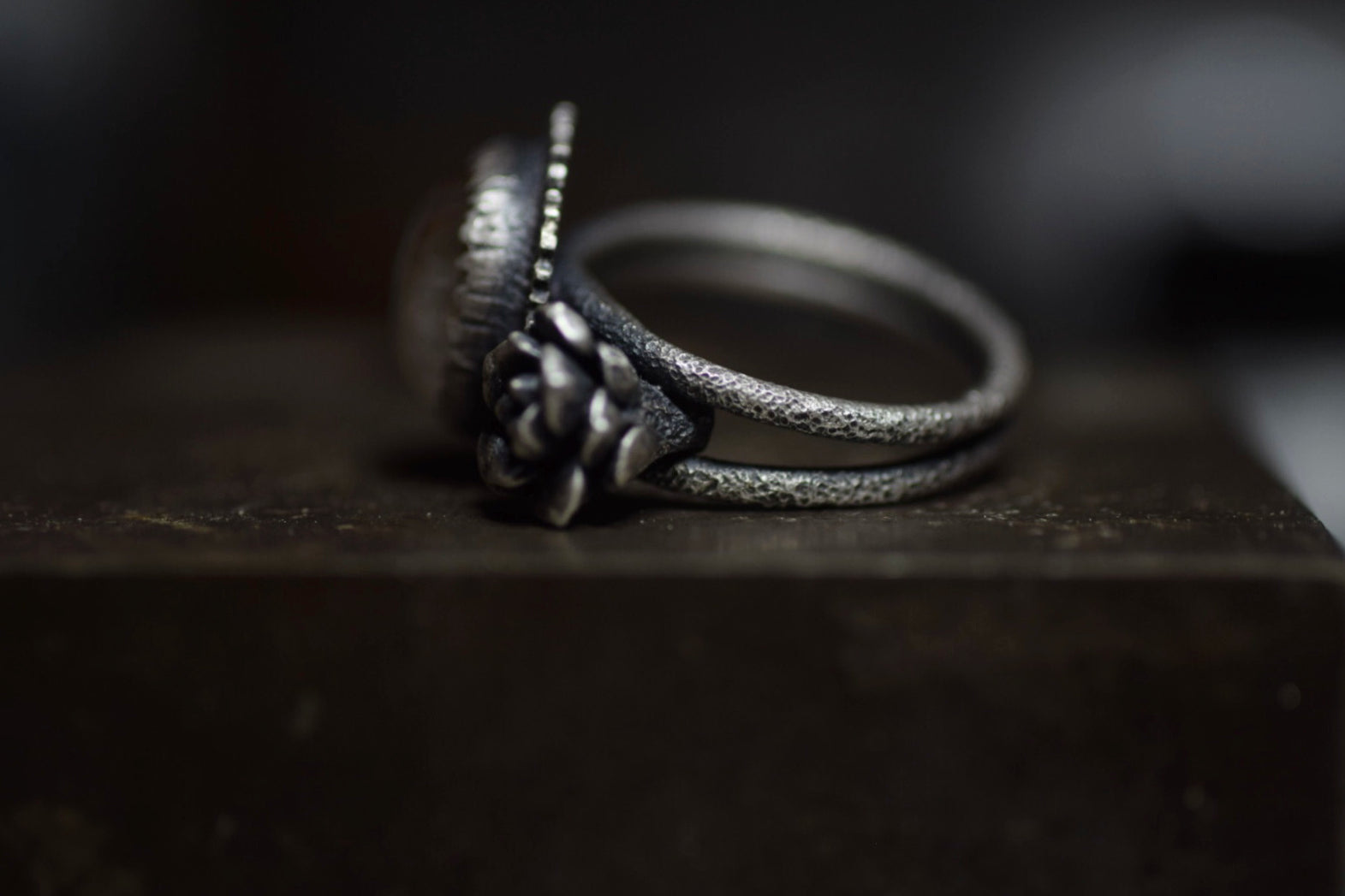 Golden Rutile Quartz & Succulent Ring - 7.25-7.5
