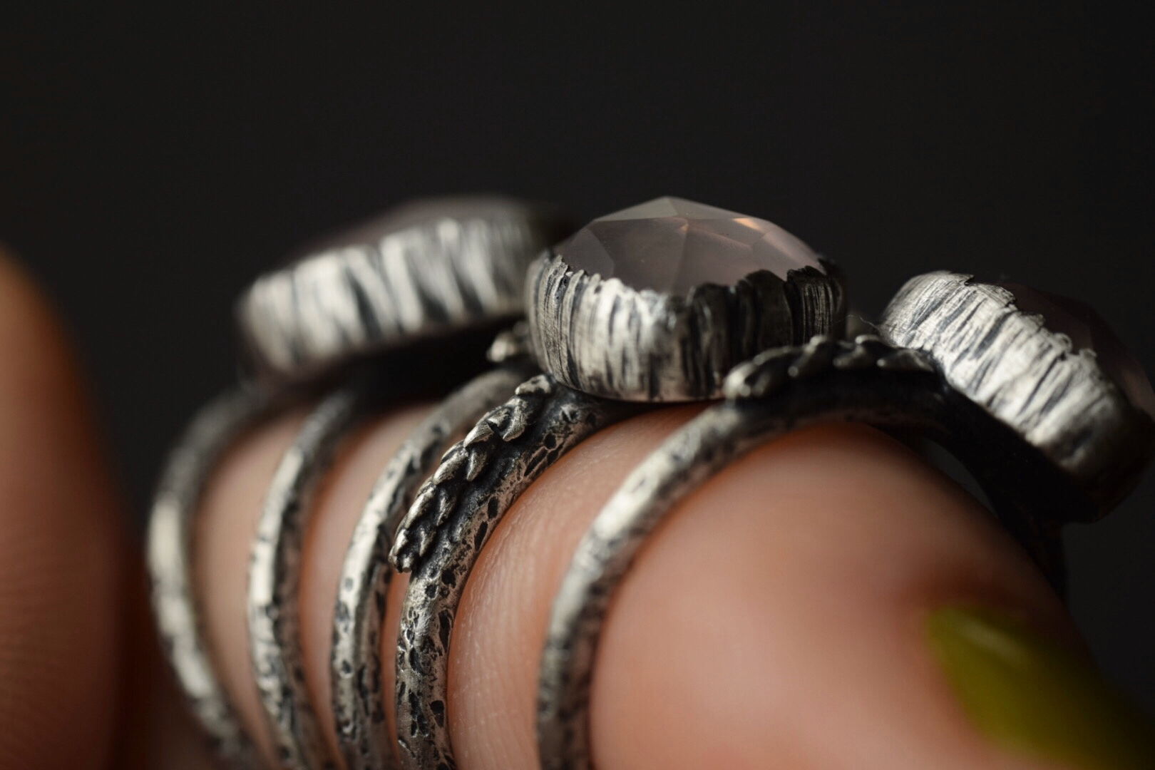 Rose Quartz Fern Rings