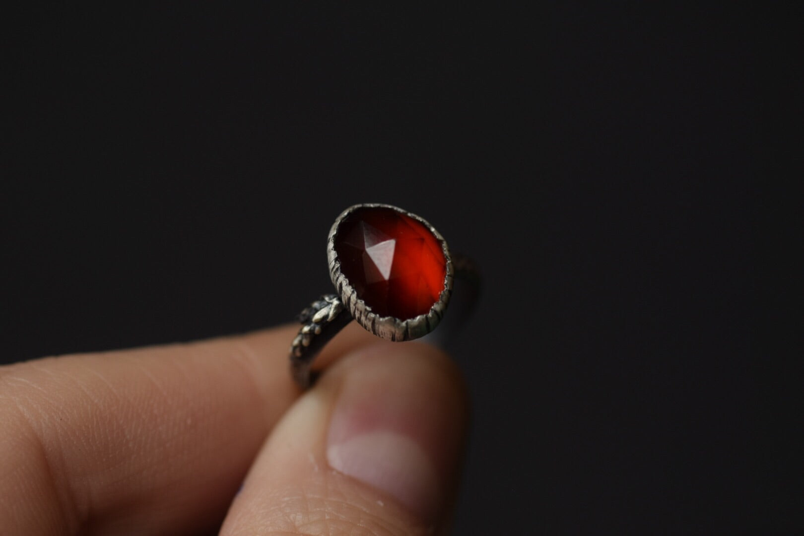 Hessonite Garnet Fern Ring - Size 5