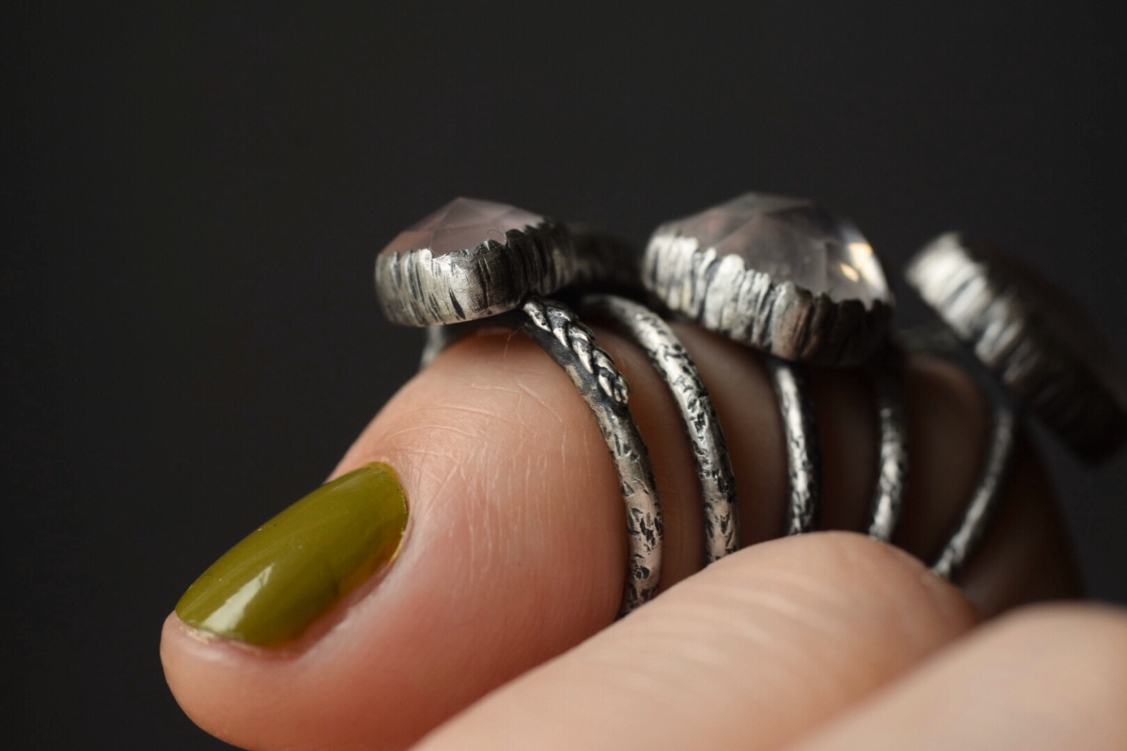 Rose Quartz Fern Rings