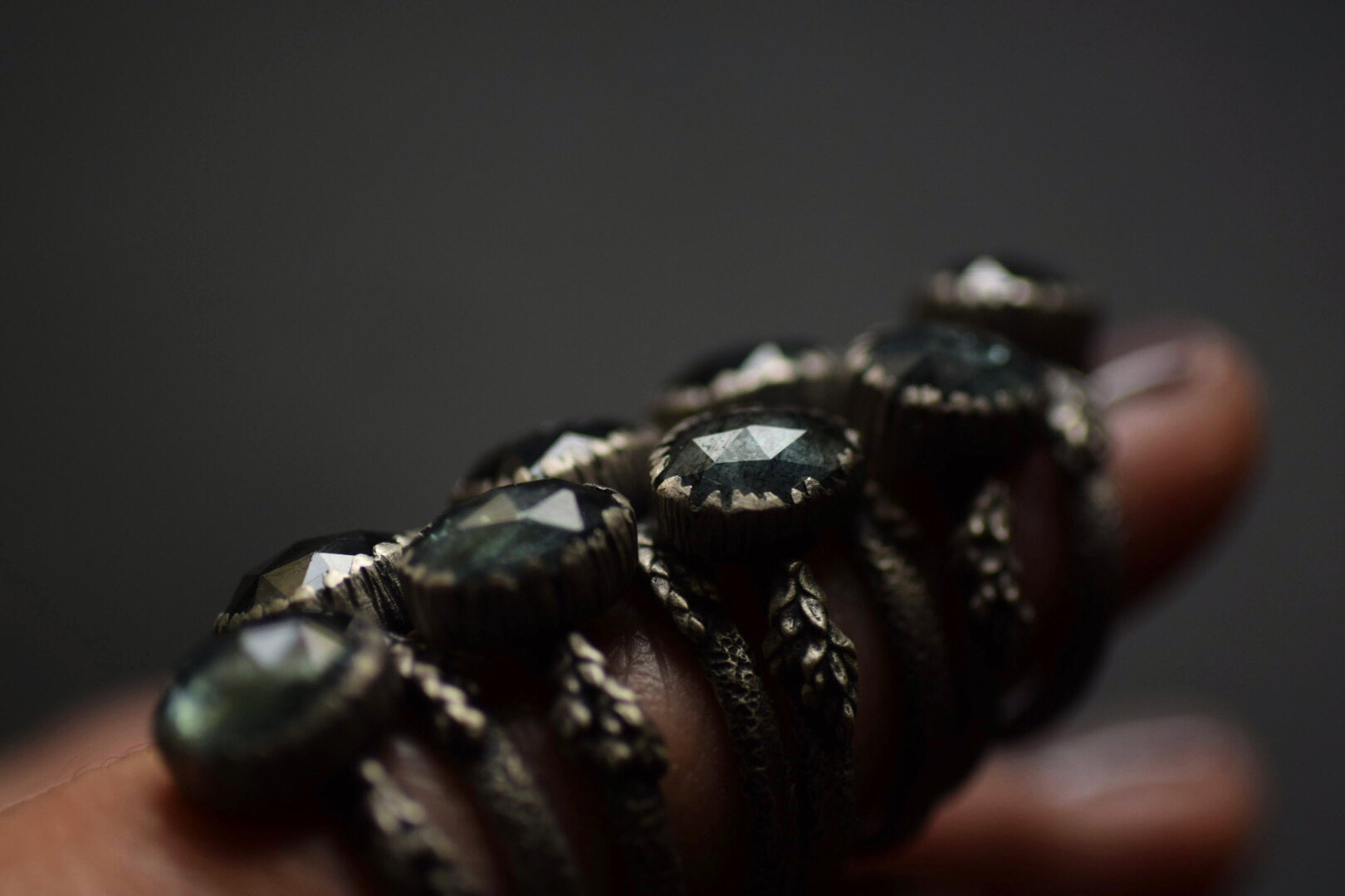 Moss Aquamarine Fern Rings