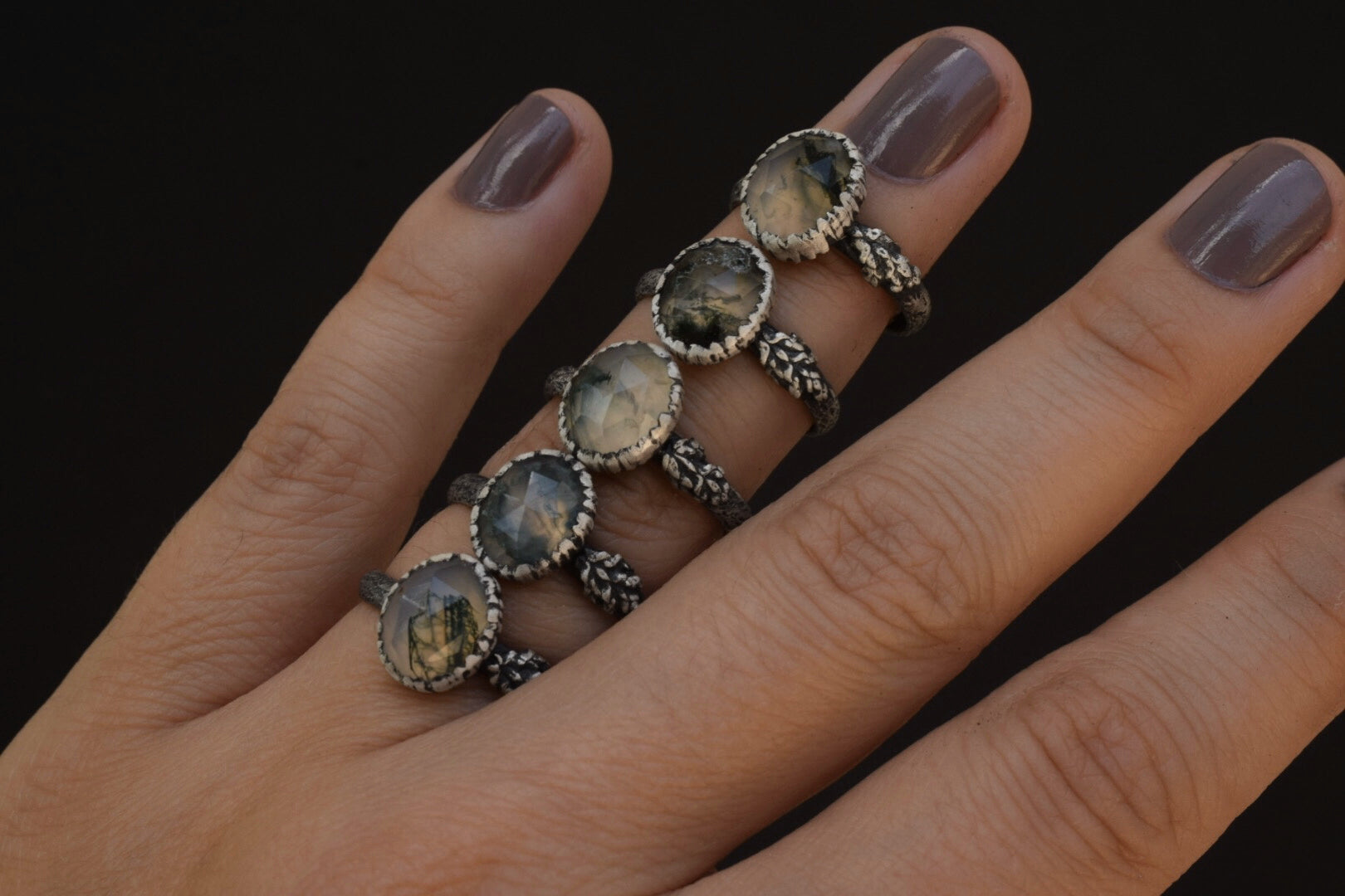 Moss Agate Fern Rings