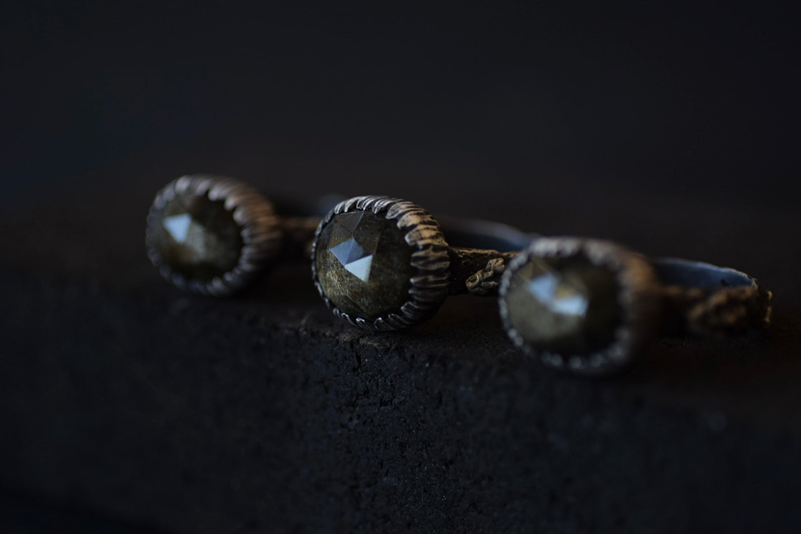 Gold Sheen Obsidian Fern Fossil Ring