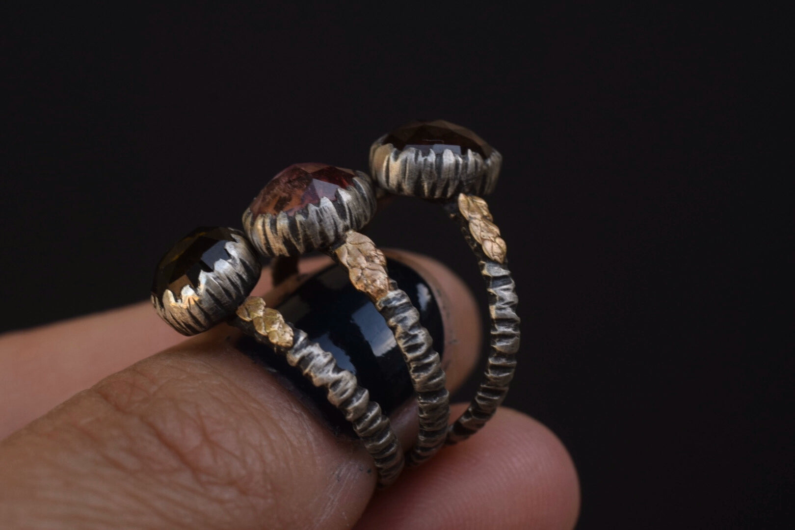 Bicolor Tourmaline 14k Fern Rings