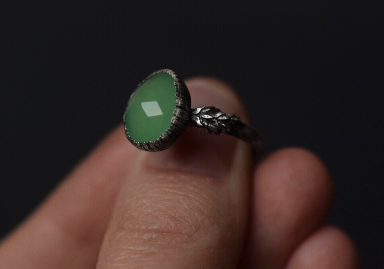 Chrysoprase Fern Ring - Size 7