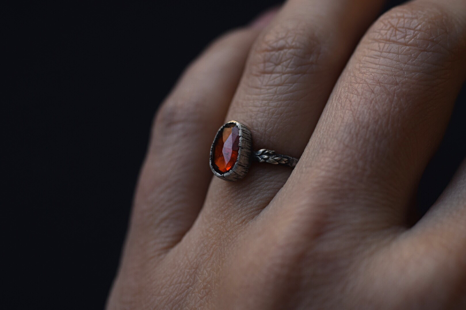 Hessonite Garnet Fern Ring - Size 5