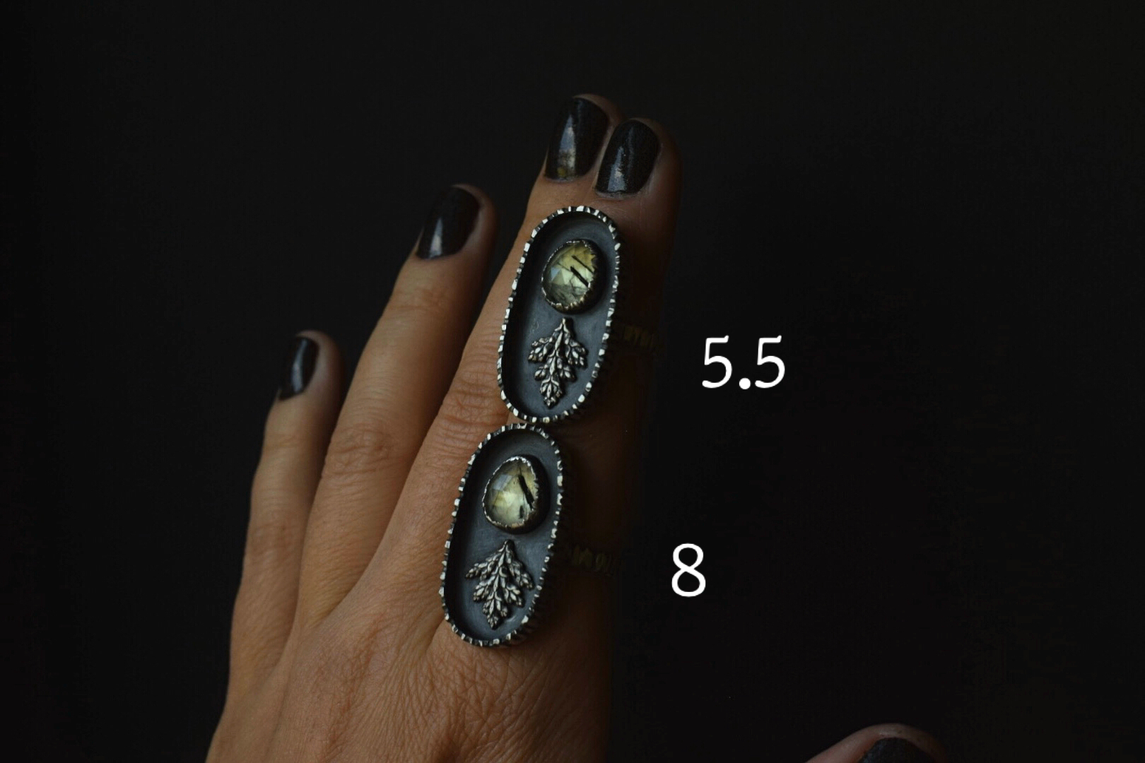 Rutilated Prehnite Fern Shadowbox Rings