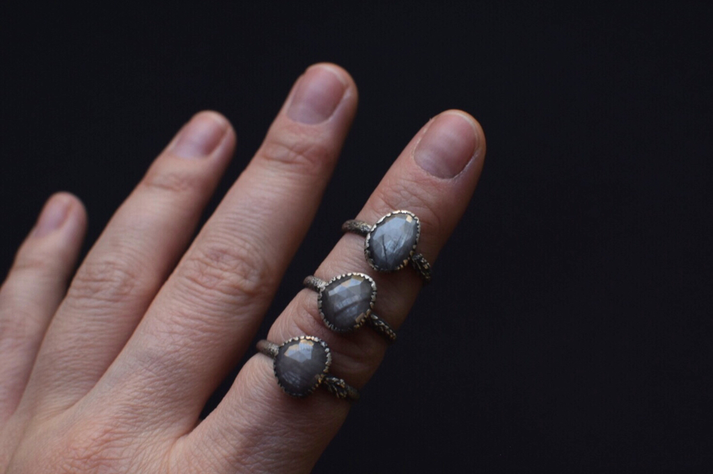 Silver Sapphire Fern Rings - 5.5, 6.5, 8